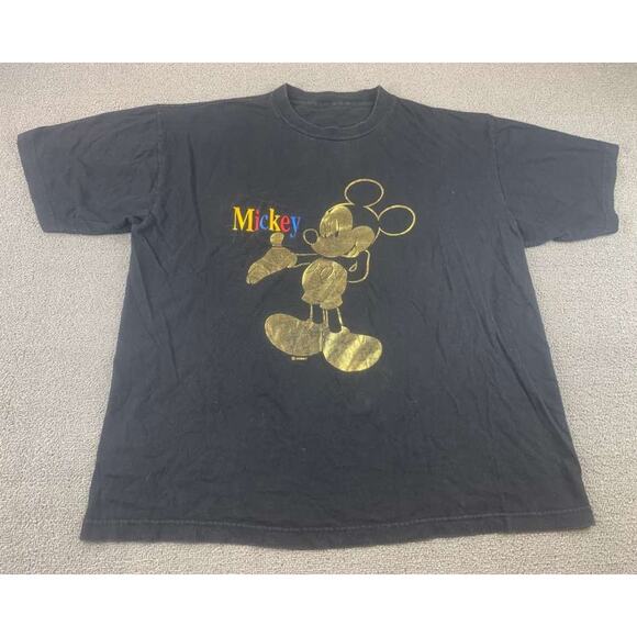 Vintage Mickey Mouse Men's Large T-Shirt Disney Gold Glitter Rare Find - Picture 1 of 7
